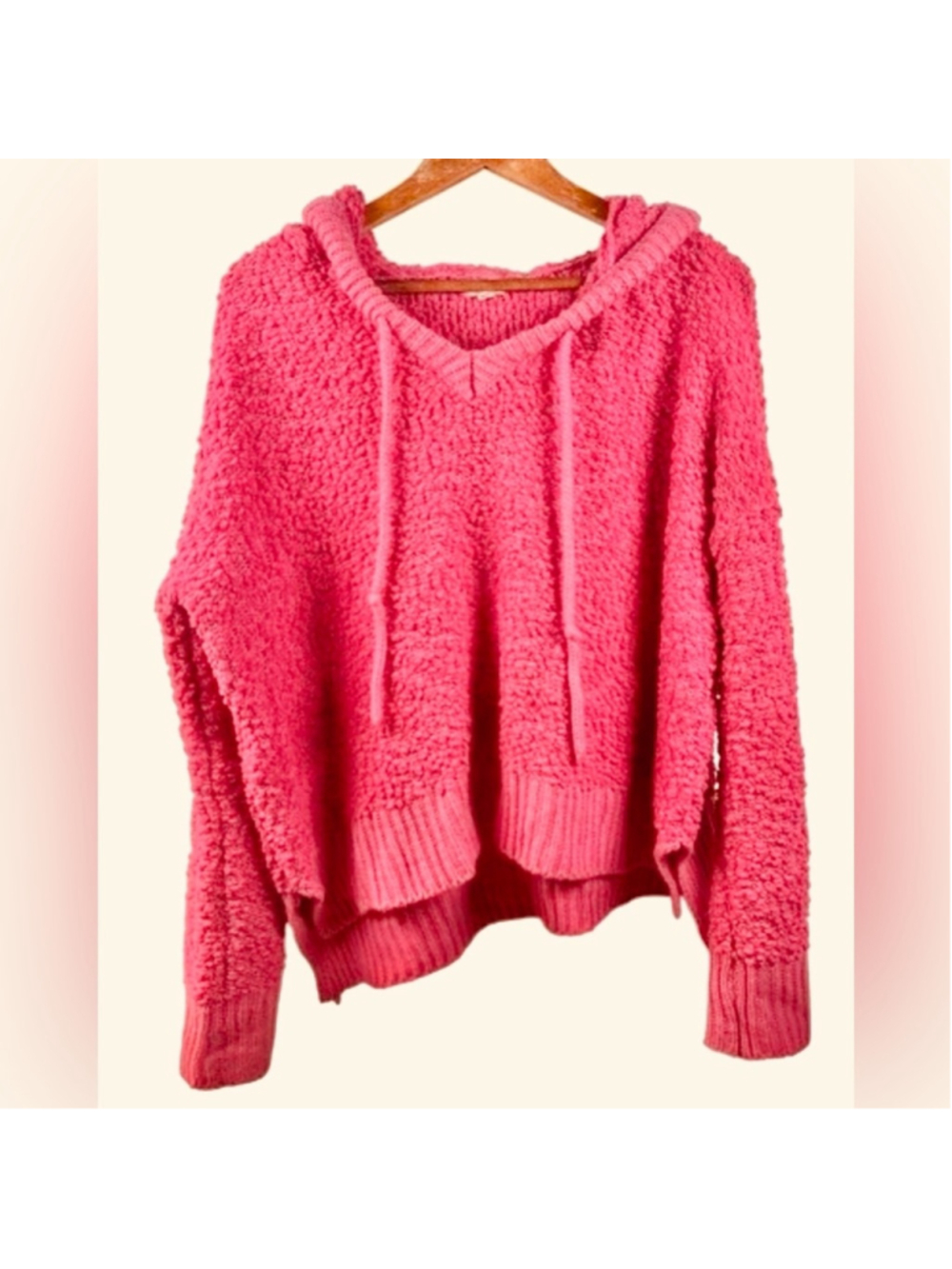 POL Pink Hoodie Popcorn Knit Sweater